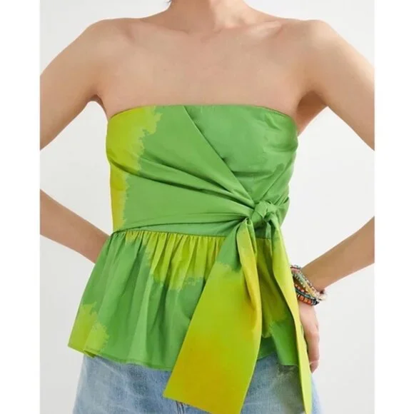 Anthropologie Samant Chauhan apple green/lime peplum cotton blouse Sz M - Picture 3 of 10